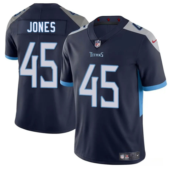 Men's Navy Tennessee Titans #45 Dre'Mont Jones 2025 Vapor Limited Stitched Football Jersey